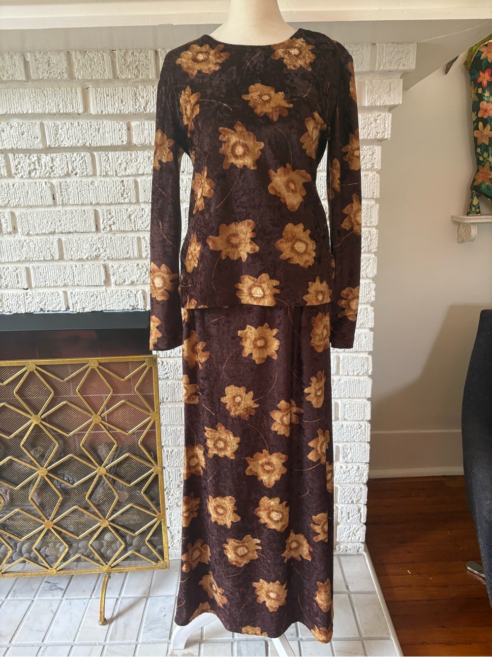 Vintage Soft Brown Lightweight Velvety Top and Bottom